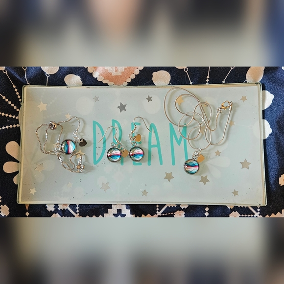 Handmade Jewelry - Colorful Striped Earrings, Bracelet And Necklace Set